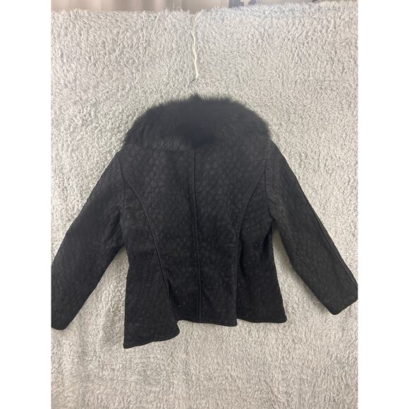 Upcycled Black Denim Jacket w/ Real Fox Fur Stole Collar – Size 8 - Picture 4 of 14